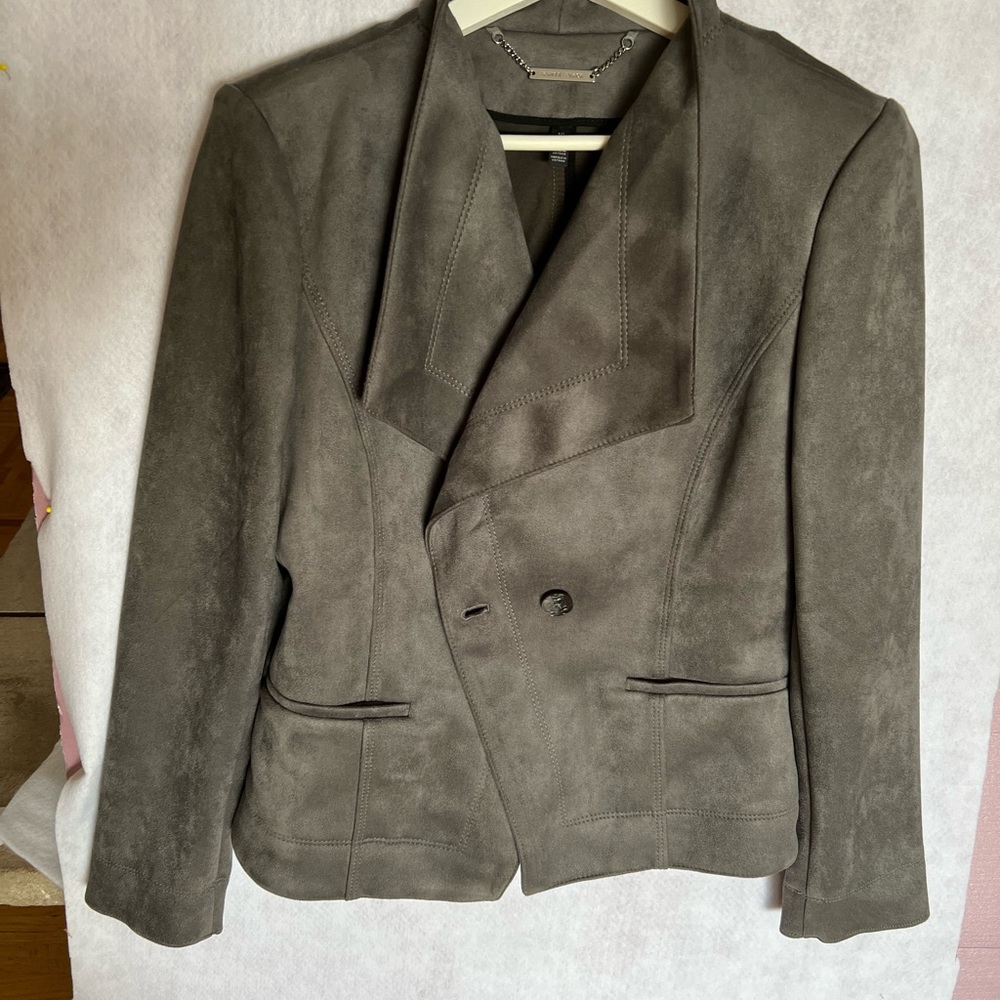 White House Black Market Gray Faux Suede Blazer size 10